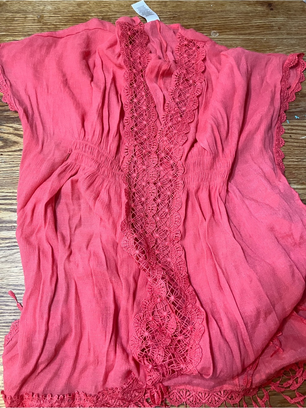 Time and Tru Coral Crochet-Trim Gauze Swim Coverup